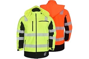 RODOPI Softshell Warnschutzjacke Canada - Wasserdicht & Atmungsaktiv - Für Herren & Damen, Gr. S-XXXL - EN ISO 20471:2013, Reflektierende 3M Scotchlite Streifen - Arbeitsjacke in Neon Gelb & Orange
