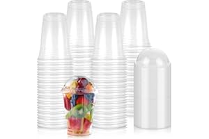 STARVAST Lot de 100 gobelets à smoothie à emporter - 473 ml - Avec couvercle dôme - Réutilisables - En plastique - Avec couvercles pour milkshakes, smoothies, café glacé, slusly et thé à bulles
