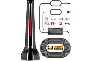 QGCLEARSO DVBT2 Antenne mit Verstärker 36Dbi+ HDTV Zimmerantenne für Fernseher, max. Signalqualität durch ALU-Kern