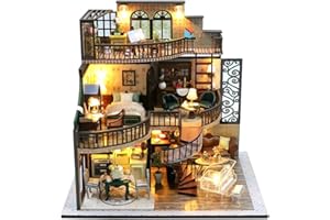 Fsolis DIY Miniature Dolls House Kit, Miniature kit with Furniture and LED Light 3D Puzzle Wooden Miniature Craft Kit Mini House for Adults (M2132)