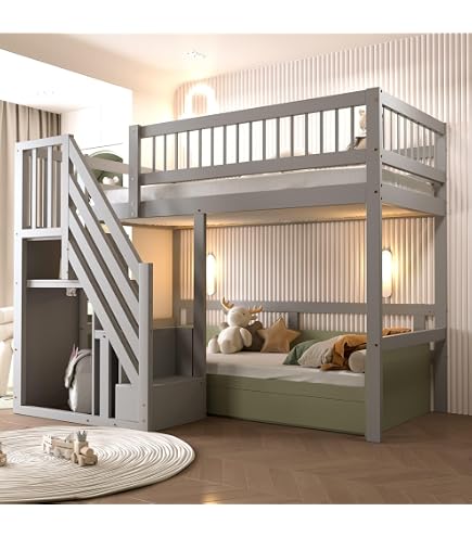 Lit Mezzanine Enfant 90x200 Cm Pin Et MDF - Avec Bureau, étagères, échelle Rangement Et Bande LED Intégrée - 3