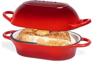 Dutch Oven for Sourdough Bread Baking – Enamelled Cast Iron Bread Loaf Pot – Oven Safe Non Stick Bread Pot – Rectangular, Red, 22cm x 16cm – by Nuovva