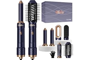 UKLISS Airstyler & Secador Pelo Ionico 6 en 1, Moldeador de Pelo con Automático Rizado de Aire Thermal Brush Cepillo Alisador Secado Rápido Hair Dryer, Regalos para Mujeres (Azul)