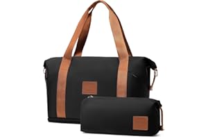 COOLIFE Travel Duffel Bag, Weekend Bags for Women with Trolley Sleeve and Toiletry Bag, Cabin Bag 40x20x25cm for Ryanair Airlines (Black, 2 Piece Set)