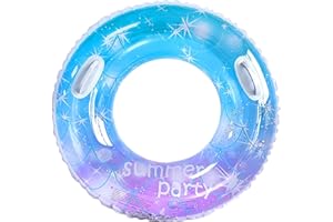 WIKIMO Schwimmreifen Erwachsene, Aufblasbarer Schwimmring Mit Griff, 80x38 cm Transparenter Schwimmringe für Pool Sandstrand Draußen Blau Geeignet für Personen ab 14 Jahren