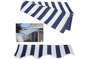 CEKOCK Retractable Patio Awning Fabric Replacement Waterproof Polyester Shade Cover Outdoor Sunshade Awning Cover Canopy Canvas for Yard Deck Balcony ,without Frame(Size:2.5x2m,Color:Blue White Stripes)