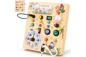 MILFECH Montessori Spielzeug Busy Board mit LED Lichtschalter Activity Board Holzspielzeug,17 LED Motorikspielzeug Sensorik Spielzeug Lernspielzeug für Babys Kleinkinder Jungen Mädchen ab 1 2 3 4 Jahr