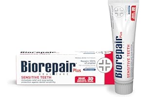 BIOREPAIR Plus Sensitive Teeth- Fluoride Free Hydroxyapatite Toothpaste, Reduces Dentin Sensitivity & Pain, Sensitive Toothpaste Adults & Kids, Prevents Enamel Erotion, Oral Care, 75ml, Made in Italy