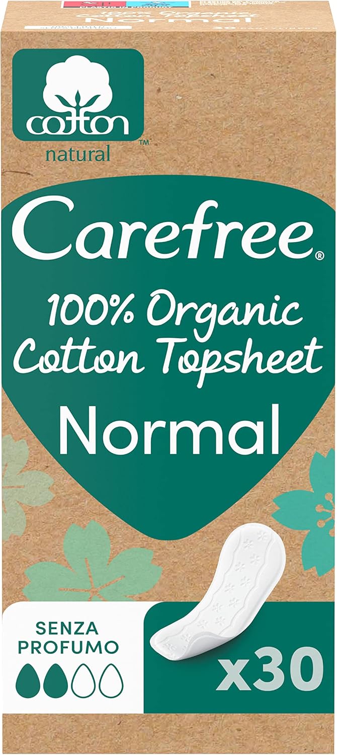 Carefree Protegeslips de Algodón Orgánico, Hipoalergénico y Transpirable, Normal, 30uds