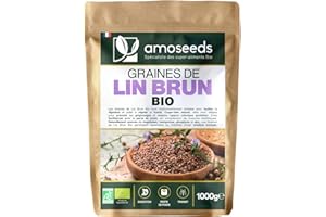 AMOSEEDS Graines de Lin Brun Bio 1KG | Entières, Sans Gluten, Sources d’oméga 3 | Qualité Supérieure