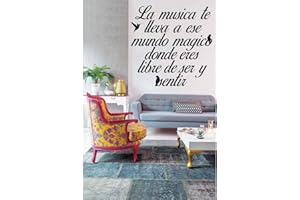 OEDIM Vinilo Decorativo Frases Pared Salón La Música Transporta | Varias Medidas 145x145cm | Pegatina Adhesiva Decorativa de Diseño Elegante
