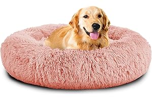 Mirkoo Dog Beds Calming Donut Pet Bed Washable Anti Anxiety Faux Fur Pet Bed, Round Fluffy Plush Dog Bed for Large Medium Small Dogs (L/XL/XXL/XXXL)