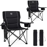 TIMBER RIDGE 2 x Folding Camping Chair 200 kg Padded Seat Width 63 cm with Cup Holder Thermal Bag for Beach, Garden, Fishing,