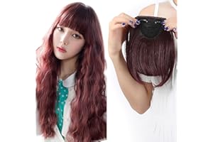 SEGO Frangia Clip Capelli Clip Frangetta Frontale Extension Finta Hair Bang Fascia Unica Corta Fringe 30g Posticci Donna Vino Rosso
