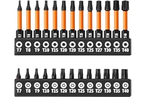 SINAND 12 sztuk wkrętaków Torx, zestaw długich bitów magnetycznych 1/4" x 50 mm, T5/T6/T7/T8/T9/T10/T15/T20/T25/T27/T30/T40, do elektronarzędzi