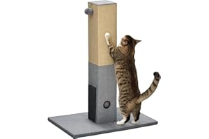 PawHut Albero Tiragraffi per Gatti 5 kg max con 2 Palline Giocattolo e Spazzola, Torre per Gatti in Truciolato, Iuta e Peluche, 59.5x39x79 cm, Grigio