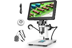 KOTSY Microscopio Profesional Digital 7" 1200x 12MP Con Pantalla Giratoria HD, 8 Luces LED, 12 Idiomas, 10cm Distancia Trabajo, Controlador Electrónico Para Soldadura