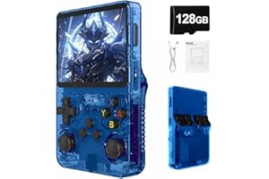 Syzplnwy R36S Retro Handheld Game Console with 3.5 Inch IPS Screen, 3500mAh Battery, 128GB TF Card, 20,000+ Games, Open Source Linux System for Teens & Adults, Blue