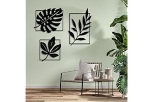 Pduoduo Juego de 3 decoraciones de pared de metal negro, arte de pared de hojas de metal, silueta para colgar en la pared para sala de estar, baño, oficina, estudio, pared de patio adecuado