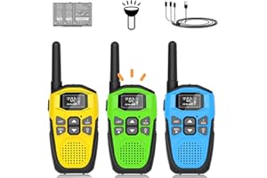 Talkie Walkie Jouet Enfants Longue PortéE, NXGKET Takie-Walkie Rechargeable USB Type C Lot de 3 Walkie Talkies Jouet Fille 3 Ans, 16 Canaux Radio Lampe De Poche pour Aventures ExtéRieures