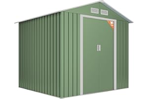 Wasabi - Caseta Jardín Exterior 5,27 m2 Light Green – 261x202x202cm - Doble Puerta Corredera - 4 Rejillas Anticondensación – Verde y Beige - Techo a Dos Aguas - Cobertizo Metálico Almacenaje