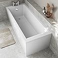 Baystone 1700 x 700mm Single Ended Straight Bath White Gloss Soaking Bathttub, Acrylic Baths for Bathrooms, Straight Square, Adjustable Feet, No Panel