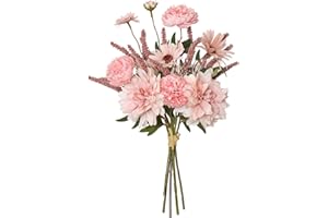DEMIUKO Artificial Pink Flowers Bouquet Fake Dahlia Flower Silk Peony Floral Arrangements Wedding Bouquets Faux Flowers Plants Table Centerpieces for Home Kitchen Vase Garden Party Decoration