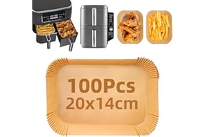 HONYAO Papieru do Pieczenia do Frytkownica Dwukomorowy, 100 sztuk 20x14cm Prostokątny Papier Pergaminowy Akcesoria do Airfryer Ninja Foodi Dual Zone AF300EU/ AF400EU/ SL400EU