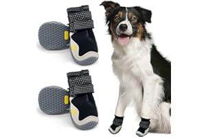 AQH Hundeschuhe, 4 Stück Atmungsaktive Stiefel für Hunde mit reflektierenden Riemen, Mikrofaser Leder Gummi Rhombische Sohle Hundepfotenschutz (4#)