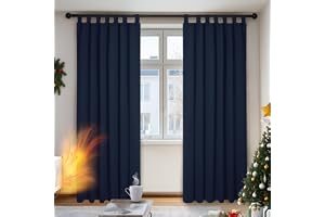 Deconovo Mörkläggningsgardin ogenomskinliga öglor för värmeisoleringsgardiner, 214 x 132 cm (H x B), Mörkblå, uppsättning med