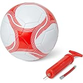 Amazon Basics Soccer Ball with Pump - Training Ball, Durable PVC Construction, Butyl Chamber, Indoor and Outdoor Use, Machine