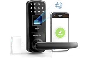 ULTRALOQ UL3 BT 2nd Gen Smart Lock (Black) + WiFi Bridge, 5-in-1 Keyless Entry Electronic Door Handle with Bluetooth, Biometric Fingerprint and Touch Digital Keypad