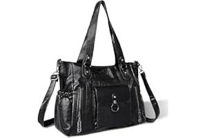 Gluckstar Sac à Main Femme Grande Capacité, Sac Shopper Femme PU, Sac Cabas Chic Imperméable, Sac Bandoulière Ajustable, Sac Vintage Élégant pour Travail Voyage Quotidien