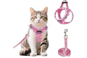 Zelvian Cat Harness and Lead Set for Outdoor Walking, Escape Proof Cat Harnesses with Dual D-Rings and Safe Leash, Soft Adjustable Reflective Mesh Kitten Harness for Medium Cat & Small Dog (Pink, M)