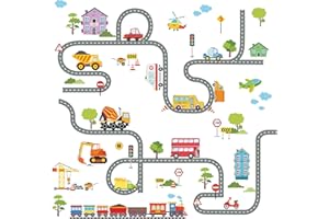 FUFUQUARE Auto Strada Adesivi Murali Cartone Animato Costruzione Trasporti Veicoli Decalcomanie Murali Peel e Bastone Rimovibile per Bambini Asilo Nido Camera Da Letto Soggiorno Sala Giochi