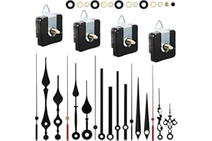 OUTUS 4 Mecanismos de Movimiento de Reloj de Pared de Cuarzo Juego de Motor de Reloj a Pilas con 6 Juegos de Agujas Herramientas de Mejora de Hogar (Negro, Rojo,18 mm)