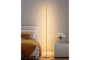 EDISHINE Lampa stojąca do salonu, ściemniana lampa stojąca LED, 3000 K ciepła biel, nowoczesna lampa podłogowa z przełącznikiem nożnym, 146 cm złota kolumna świetlna do salonu, sypialni i biura.