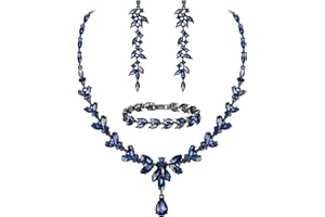 EVER FAITH Schmuckset Österreichisches Kristall Braut Schmuck-Set, Elegante Marquise Strass Blatt Halskette mit baumelnden Ohrringen Tennis-Armband-Set
