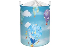 Clastyle 45LCesta Biancheria Mongolfiera Bimbi Blu Cesto Portabiancheria Neonati Bambini Pieghevole con Manici Cestino Portaoggetti Impermeabile con Coulisse, 36x45 cm