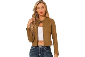 Allegra K Women's Halloween Costume Faux Suede Jacket Stand Collar Zip Up Long Sleeve Motorcycle Biker Coat