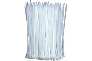 KAXIMON White Cable Ties 250mm x 4mm (100 Pack), Clear Zip Ties Heavy Duty with 40lbs Tensile Strength, Self-Locking Nylon Plastic Wire Ties Wraps for Office, Household and Outdoor