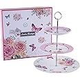 London Boutique Cake Stand afternoon tea stands 3 tier cake stand Vintage Flora Butterfly New Bone China Serving Plate for Tea Party High tea Gift for Her (Butterflies)