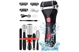 Jooayou Foot File Electric for Hard Skin, USB Rechargeable Waterproof Foot Scrub Callus Remover [with 3 Pumice Stone Rollers & 10 in 1 Foot Scraper Set] Foot Care Tool for Dry Dead Cracked Heel