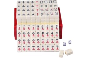 SHENRONGTONG Mahjong Game Set, Chinese Mahjong Board Game Ebony, Mah Jongg Set Includes 144 Mahjong Tiles | Chinese Version Mahjong Game for Travel Friends Family Leisure Game Party Supplies