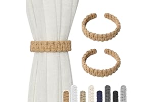 Pretty Jolly 2 Pack Natural Cotton Rope Curtain Tiebacks Farmhouse Rustic Style Decorative Drape Tie Backs Handmade Braided Curtain Holdbacks for Home Sheer/Light Weight Drapery (C-Dark Beige-S)