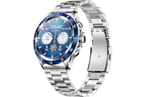 XWatch Pro Business, Montre connectée Homme, Appels, SMS, Sport et Santé, Assistant Vocal, Enfant, Autonomie 7 Jours… (Bleu Bracelet Acier)