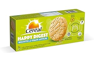 CÉRÉAL, HAPPY DIGEST, Biscotto ai grani antichi, Biscotti per il benessere digestivo, con farina di avena integrale e di quinoa, Senza glutine e senza lattosio, Con fibra prebiotica, 150 g