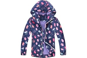 Fewlby Chaqueta Impermeable con Capucha para Niña, Cortavientos con Forro Polar Ligera Abrigo Prueba de Viento Chubasquero Primavera Otoño Abrigos Deportivos 3-12 Años