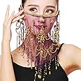 Excefore Belly Dance Face Veil, Chiffon Face Veil with Sequins Beads for Belly Dance Costumes Performance Halloween Costume Accessory for Women and Girls
