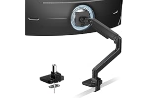 ARES WING Soporte Monitor para Pantallas Planas y Curvas de 17-49", Brazo Monitor Carga máx. 20 kg, Soporte Escritorio con Resorte de Gas, Altura Regulable, VESA 75/100 mm, Negro